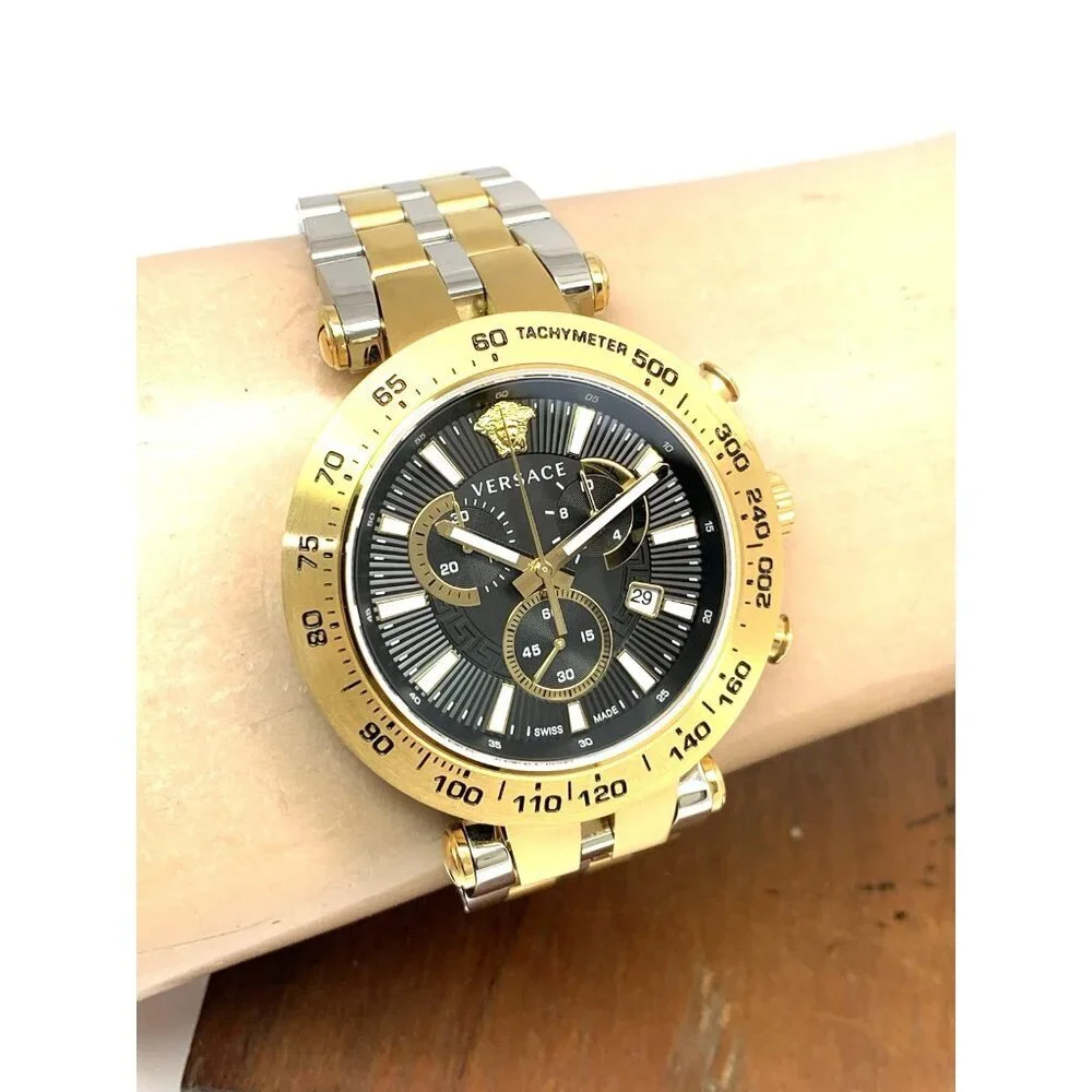 Versace Men's Watch VEJB00622 Swiss Quartz Chronograph Black Dial Two Tone Steel